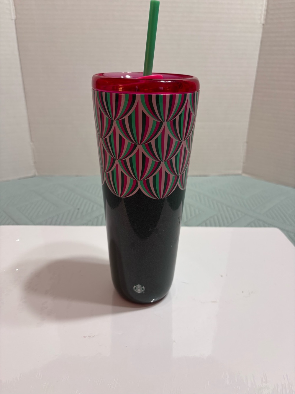 Starbucks Venti Siren Logo 24oz Metal Travel Tumbler w/ Lid & Straw Green/Pink